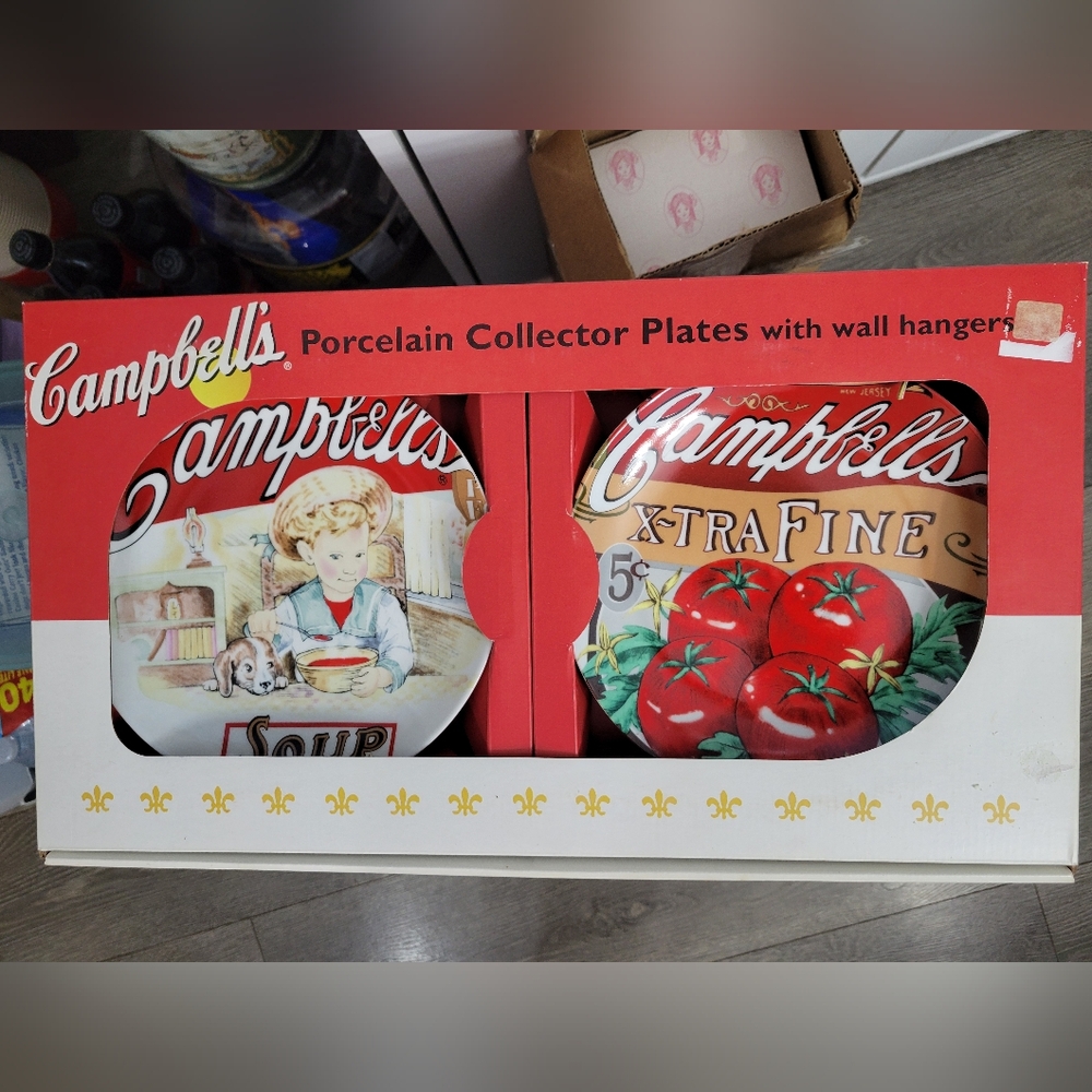 New Vintage Campbell's Porcelain Collector Plates with Wall Hangers